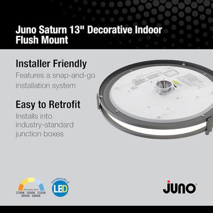 Juno Saturn Flush Mount Ceiling Light with Switchable Color Temperature (2700K-5000K), 13-Inch, Matte Black - color: Matte Black, size: 13-Inch