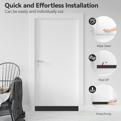 Ohuhu Wide 3.4" Door Draft Stopper, 1.4" Adhesive Weather Stripping Seal - color: Black, size: 39"L x 3.4"W
