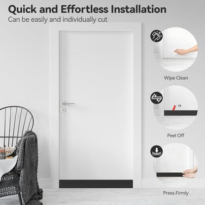 Ohuhu Wide 3.4" Door Draft Stopper, 1.4" Adhesive Weather Stripping Seal - color: Black, size: 39"L x 3.4"W