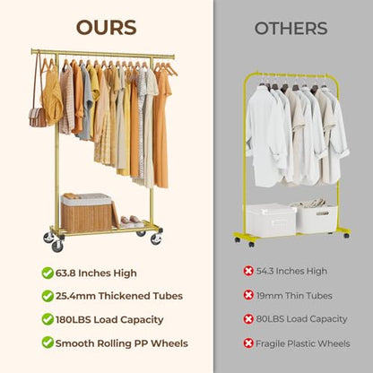 HYSEYY Clothes Rack, Clothing Rack for Hanging Clothes, Rolling Garment Rack Sturdy Coat Rack Portable Wardrobe Rack Metal Closet Rack for Bedroom Laundry Living Room, Gold - color: Gold