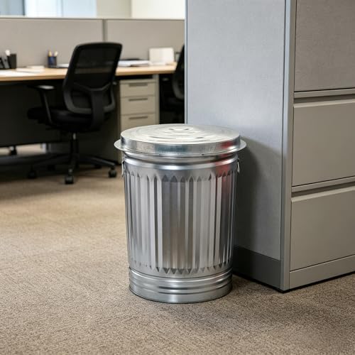 31 Gallon Metal Trash Can with Lid, Galvanized Steel Garbage Bin