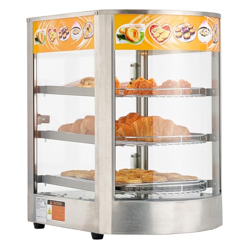 VEVOR 3-Tier Commercial Food Warmer Display, 800W Food Display Warmer with LED Light, Adjustable Shelf and Stainless Steel Frame, 86℉~185℉ Air Heating, 60L for Hamburger, Pizza, Bread, Fried Chicken - size: 3-Tier-42Qt