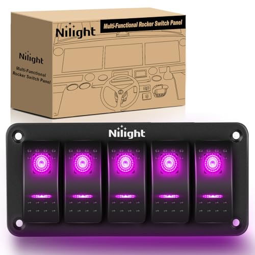 Nilight 5 Gang Rocker Switch Panel w/Purple LED Light 5Pin On Off Pre-Wired - color: Purple, size: 5 Gang