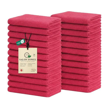Salon Towels – Pack of 24 (16"x27") 100% Cotton Ring Spun (Not Bleach Proof) Ultra Soft, Highly Absorbent Hand Towels – Bulk for Spa, Gym & Salon (Burgundy) - color: Burgundy