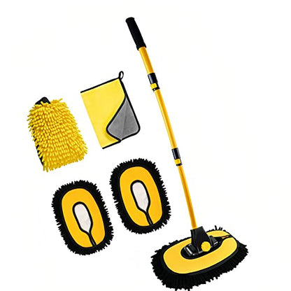 MVEQRRN 15° Curved Chenille Car Wash Brush Mop with Long Handle(Yellow) - color: Yellow-003