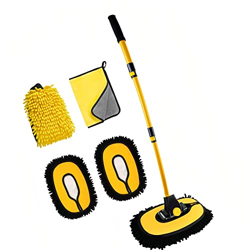 MVEQRRN 15° Curved Chenille Car Wash Brush Mop with Long Handle(Yellow) - color: Yellow-003