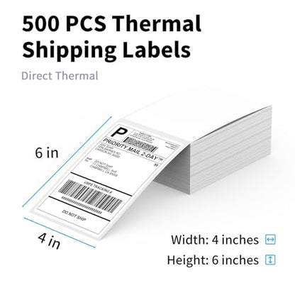 KNAON 4x6 Thermal Shipping Labels - 500 Pack Fanfold, Direct Thermal Labels - size: 500 Labels