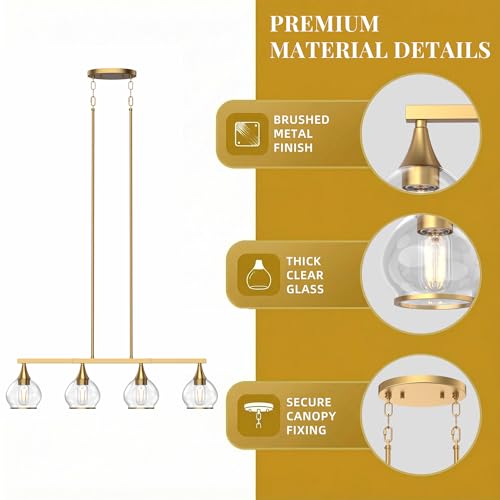 Phaosio Brushed Gold Kitchen Island Linear Pendant Light, 4-Light, E26 Base - color: Gold, size: 4-Light