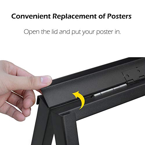 24x36 Inches Double Sided Heavy Duty Slide-in Folding A-Frame Sidewalk Curb Sign Stand Display Poster Boards Poster Holder Frame Chalkboard Sign, (Black-Metal)