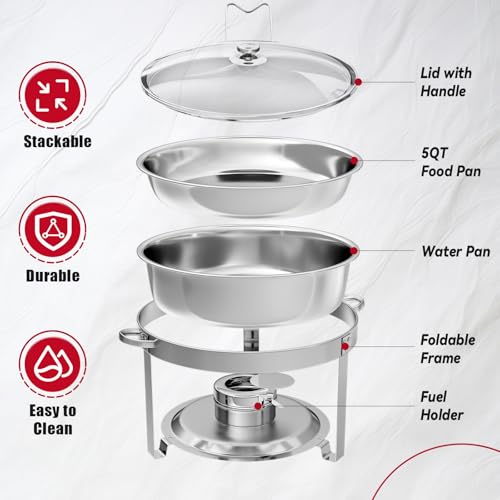 IMACONE Round Chafing Dish Buffet 6 Pack, 5QT Glass Lid with Holder - color: Glass Lid with Holder
