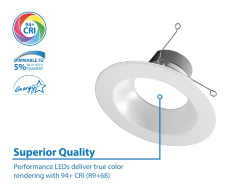NICOR Lighting DLR566091203KWH DLR56(v6) 5/6-inch White 900 Lumen 3000K Recessed LED Downlight - color: White, style: 1 Pack
