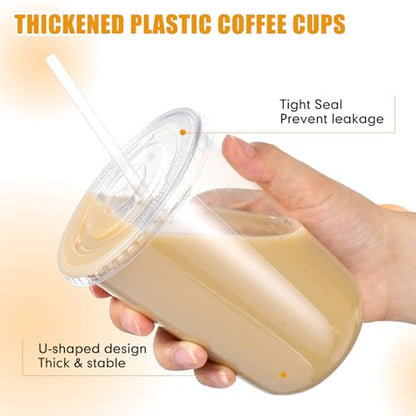 Ziliny 50 Pack 16 oz Clear Plastic Cups with Lids and Straws Disposable Iced Coffee Cups Round Bottom To carry Cup for Coffee Smoothie Cold Drinks Juice Milkshake Tea (Clear) - color: Clear, size: 16 oz