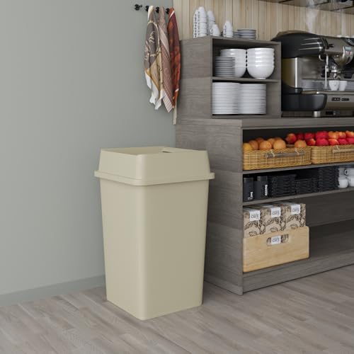 35 Gallon Beige Square Commercial Trash | Garbage Can with Lid - Office, Outdoor, Restaurant, School, Kitchen