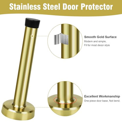 KOLAKO Door Stop, Long Door Stopper 6 Inch Wall Mounted Doorstop with Soft Rubber Bumper, Brushed Stainless Steel, Extra Long Door Stop for Bottom of Door (Gold)