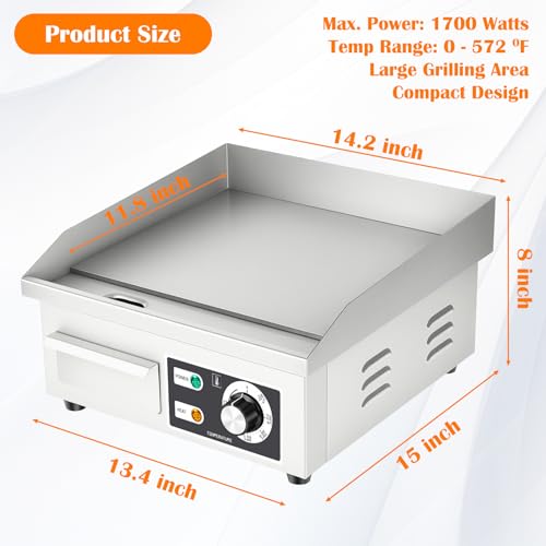 Stainless Steel Electric Griddle, Flat Top Grill Nonstick, Indoor Grill