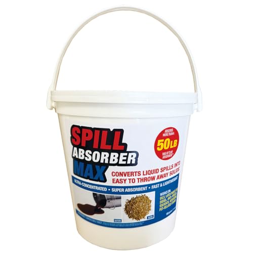 Spill Absorber MAX Spill Absorbent 1 lb Bucket Replaces 50 lbs of clay. Instant Spill Clean Up. Absorb Oil, Latex Paint, Gas, Diesel, Anti-Freeze, Solvents, Kerosene, Vomit, Urine, Pet. Landfill Safe*