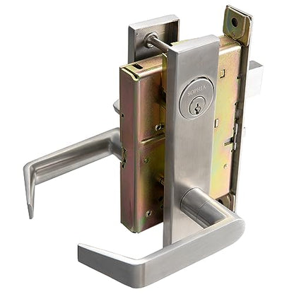 SOPHIA Commercial/Residential Heavy Duty Mortise Lockset Lock Non-Handed Grade 1 - Escutcheon Plate Keyed Lever Lockset, ADA, US32D Satin Chrome Finish for Dormitory Front Door