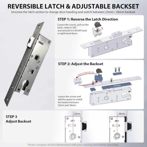 House Guard Storm Door Lock Body, Euro Mortise, Adjustable 22/26mm Backset - style: Compatible with European standard lock cylinders