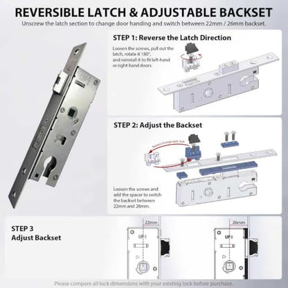 House Guard Storm Door Lock Body, Euro Mortise, Adjustable 22/26mm Backset - style: Compatible with European standard lock cylinders