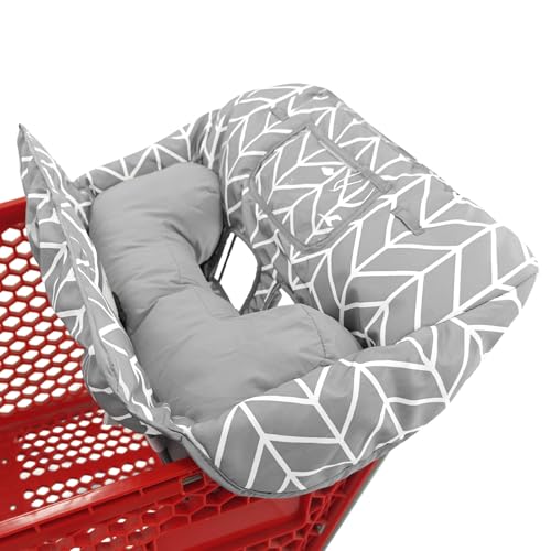 Love&go Soft Pillow Attached 2-in-1 Shopping Cart and High Chair Cover for Baby, Cotton Padded Cart Cover, Fold'n Roll Style, Portable with Carry Bag (Gray Arrow) - color: Gray Arrow