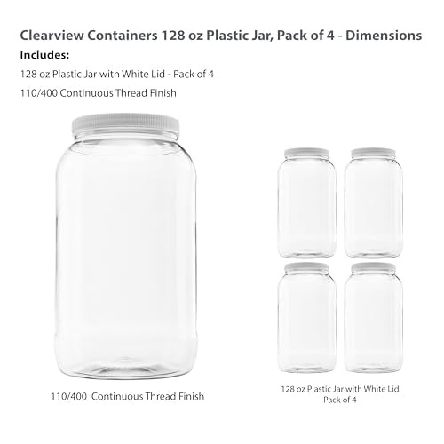 128 oz (1 Gallon) Plastic Jar, White Lid, 4-Pack - size: 4pk - 128oz, White Lid
