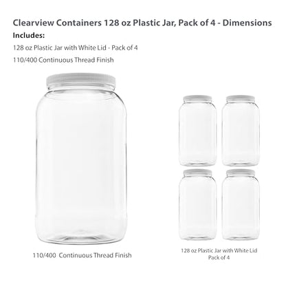 128 oz (1 Gallon) Plastic Jar, White Lid, 4-Pack - size: 4pk - 128oz, White Lid