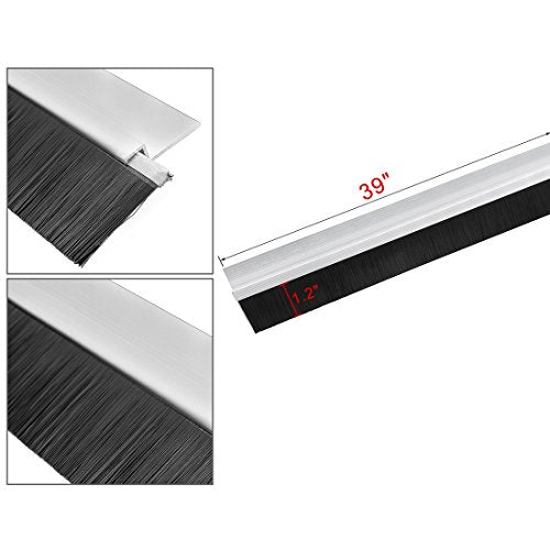 uxcell Door Bottom Sweep H-Shape Aluminum Alloy Base with 1.2-inch Gray Nylon Brush 39-inch x 2.28-inch - color: Silver, size: 39.37" x 1.2"