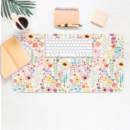 Floral Desk Mat, Cute Flower Large Mouse Pad, Pink 23.6"x11.8" - color: A Flowers - Pink, size: 23.6" x 11.8"