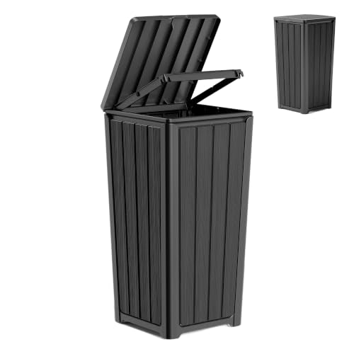 30 Gallon Outdoor Trash Can with Lid, Resin Garbage Can, Black - color: Black, size: 30 Gallon