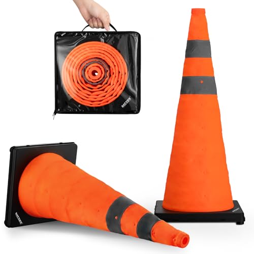 BATTIFE 28 Inch Collapsible Traffic Safety Cones Orange Plastic Base 2 Pack - size: 28inch