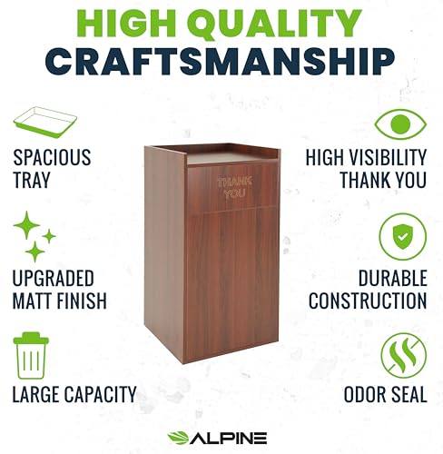 Alpine Restaurant Trash Can Cabinet - Commercial Trash Can 40 Gallon, Garbage Receptacle Indoor with Tray Holder for Restaurants, Cafeterias (Mahogany) - color: Mahogany