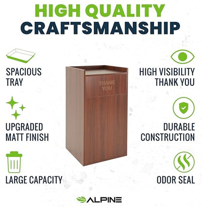 Alpine Restaurant Trash Can Cabinet - Commercial Trash Can 40 Gallon, Garbage Receptacle Indoor with Tray Holder for Restaurants, Cafeterias (Mahogany) - color: Mahogany