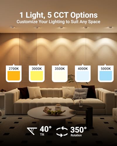 Sunco 6 Pack 6 Inch Gimbal LED Recessed Light Adjustable, 12W=60W 5CCT