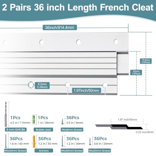 AENTGIU 2 Pairs French Cleat Hanger, 36 Inch Aluminum Z Clips with Level - size: 36inch, 2 Pair(4 Pcs)