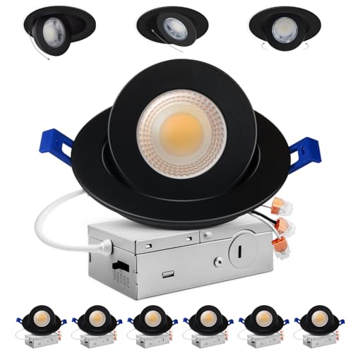 Adetu 6 Pack 4 inch 5CCT Black Gimbal LED Recessed Lights, 10W=95W, 982LM - color: Black-4 inch, size: 6 Pack