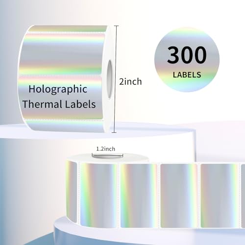 Direct Thermal Label 2x1 Inch- Barcode Labels- Holographic Thermal Sticker Labels for Address, Shipping, Compatible with Rollo Label Printer & MUNBYN& Zebra (300 Labels/Silver) - color: Holographic Silver, size: 2"x 1"