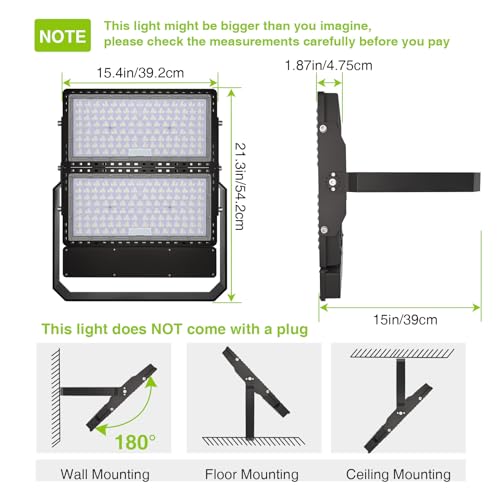 STASUN 600W 90000LM LED Flood Stadium Light with Photocell, 100-277V Dusk to Dawn Outdoor Lighting, 5000K Daylight, IP67 Waterproof, ETL Certified for Sport Courts Arena Parking Lot - size: 600W-Photocell