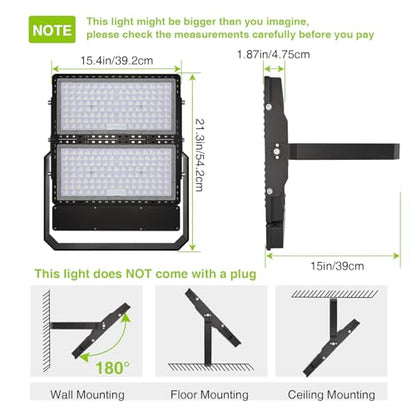 STASUN 600W 90000LM LED Flood Light Outdoor - Flying Series Ultra, 100-277V 5000K Daylight White, IP67 Waterproof Stadium Lights for Arena, Backyard, Parking Lot, Courts, ETL Certification - size: 600W