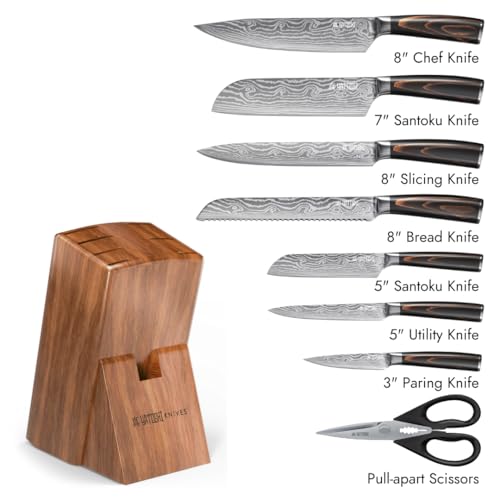 Yatoshi 9 Piece Block Set - Pro Kitchen Knife Set Ultra Sharp High Carbon Steel with Ergonomic Handle - color: Brown, size: 9-Piece