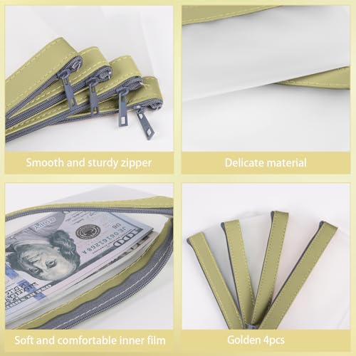 Clear Money Envelopes for Cash Cash Money Bag Pouch 7.6"x3.7" - color: Golden