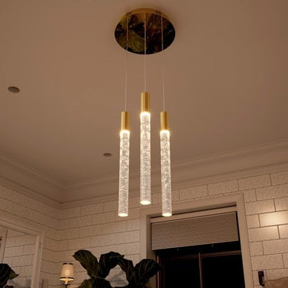 LED Modern Bubble Crystal Pendant Light for Kitchen Island Dining Room Living Room Foyer Remote Dimmable Gold Hanging Ceiling Fixture - color: Gold, size: 3-Light
