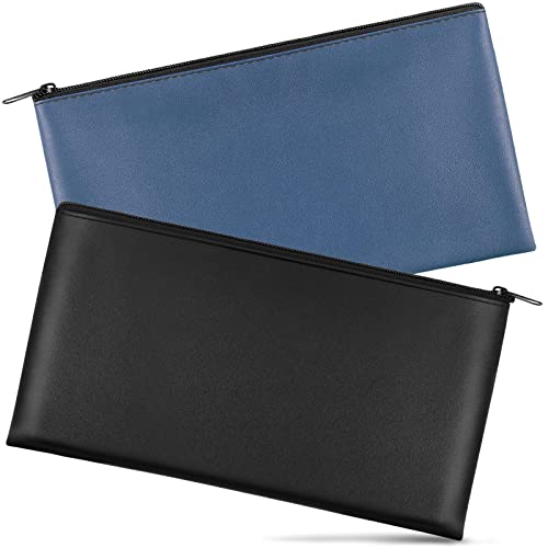 2 Pieces Money Bag,11x6.1 Inch Money Bags With Zipper for Cash, Bank Bag, Money Pouch, Money Holder for Cash, Coins, Cosmetics, Bills, Tool - color: 1 Pieces Black & 1 Pieces Blue