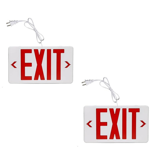 TANLUX Red Exit Sign with 1.0 Meter Plug in Cord, Plug in Exit Sign with Battery Backup Lights for Business, Commerical Emergency Lighting Combo, UL Listed, AC 120V, Double Face, 2 Pack - color: White Red Exit Sign, size: 2 Pack