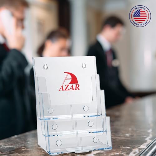 Azar Displays 252376 Four Tier Pocket Letter Brochure File Holder for Flyer, Office Supplies, Paper Document or Magazines, Clear Organizer for Wall and Counter Desktop Stand, 8.5" x 11" - size: Four Tier Letter