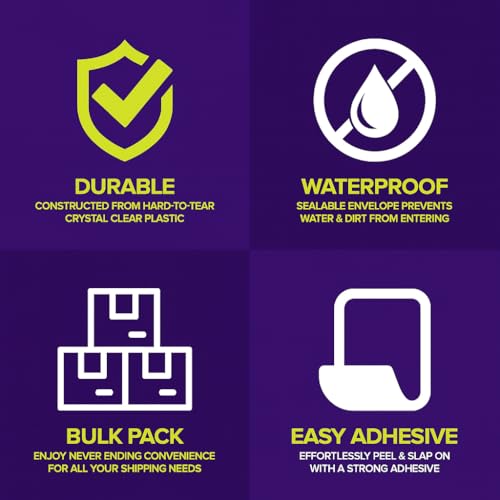 Packing List Enclosed Envelopes – 6.5" x 10" Short Side Opening – Self-Adhesive Poly Sleeves – Clear & Printed Options – Multiple Pack Sizes (No Print - Clear, 500)