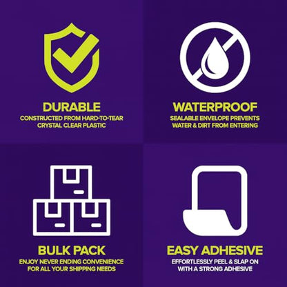 Packing List Enclosed Envelopes – 6.5" x 10" Short Side Opening – Self-Adhesive Poly Sleeves – Clear & Printed Options – Multiple Pack Sizes (No Print - Clear, 500)