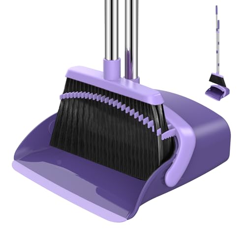 NACENA Broom and Dustpan Set with 52-in Long Adjustable Handle, Purple - color: Purple, size: 1 Pack