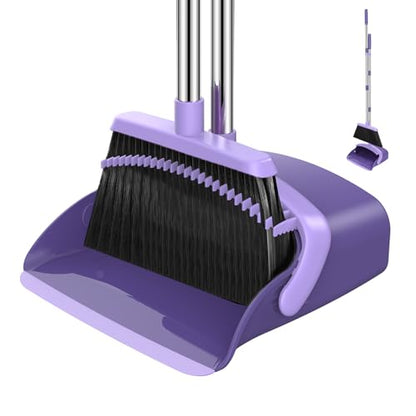NACENA Broom and Dustpan Set with 52-in Long Adjustable Handle, Purple - color: Purple, size: 1 Pack