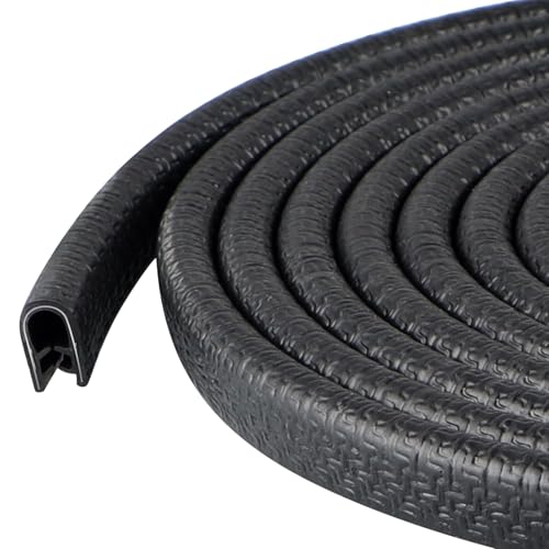 Rubber Edge Trim Guard 10ft/3m, Adhesive Free Door Edge Protector, U Shape Edge Seal Strip with Embedded Metal Clips Fits 3/64" to 1/8" Thick Edges (Black) - size: 120" L x 0.25" W