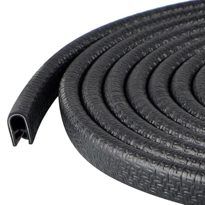 Rubber Edge Trim Guard 10ft/3m, Adhesive Free Door Edge Protector, U Shape Edge Seal Strip with Embedded Metal Clips Fits 3/64" to 1/8" Thick Edges (Black) - size: 120" L x 0.25" W